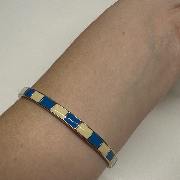 Kate Spade Take a Bow Bangle Bracelet Striped Navy Blue White 12K Gold Plated - Picture 4 of 8
